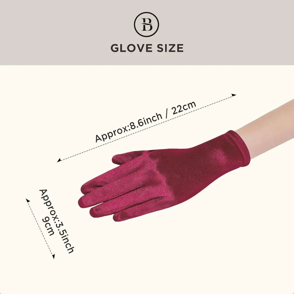 Women's Wine Red Satin Silk Gloves Banquet Wedding Party Costume Accessories